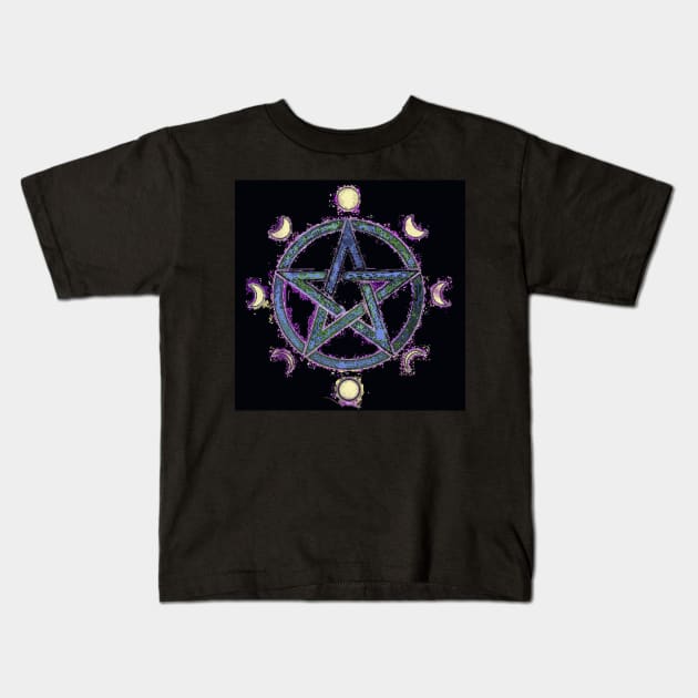 Moonphase pentagram ar Kids T-Shirt by Shadeyart